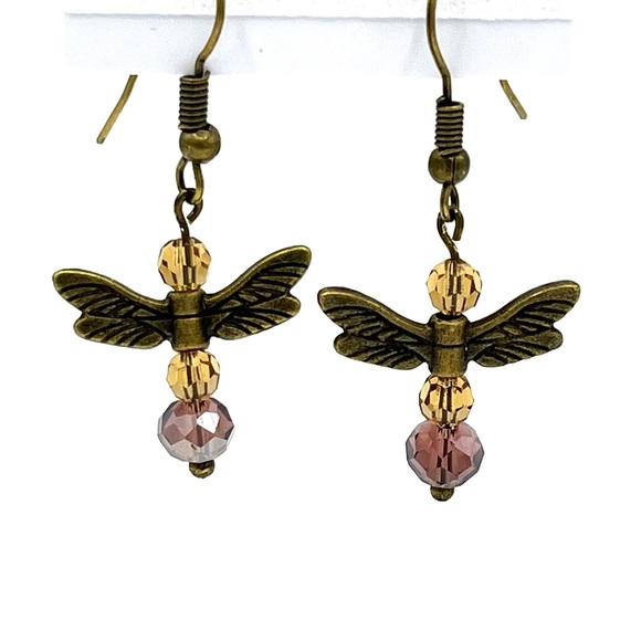 HAND CRAFTED Angel Wings Dangle Earrings Bronze - Picture 3 of 4